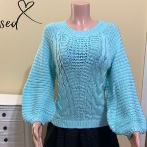 🥰a.n.a A New Approach Mint Green Cable Knit Lantern Sleeve Sweater🥰